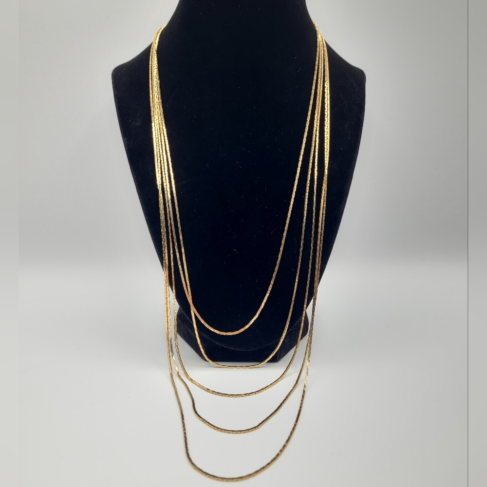 Vintage Gold Tone Multi Strand Waterfall Necklace Layered Chain
